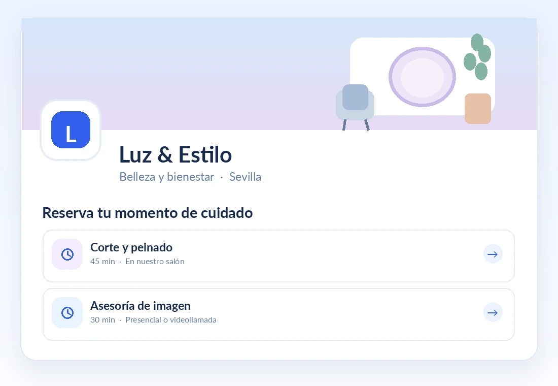 Ejemplo visual de un centro de belleza con su propio nombre y servicios