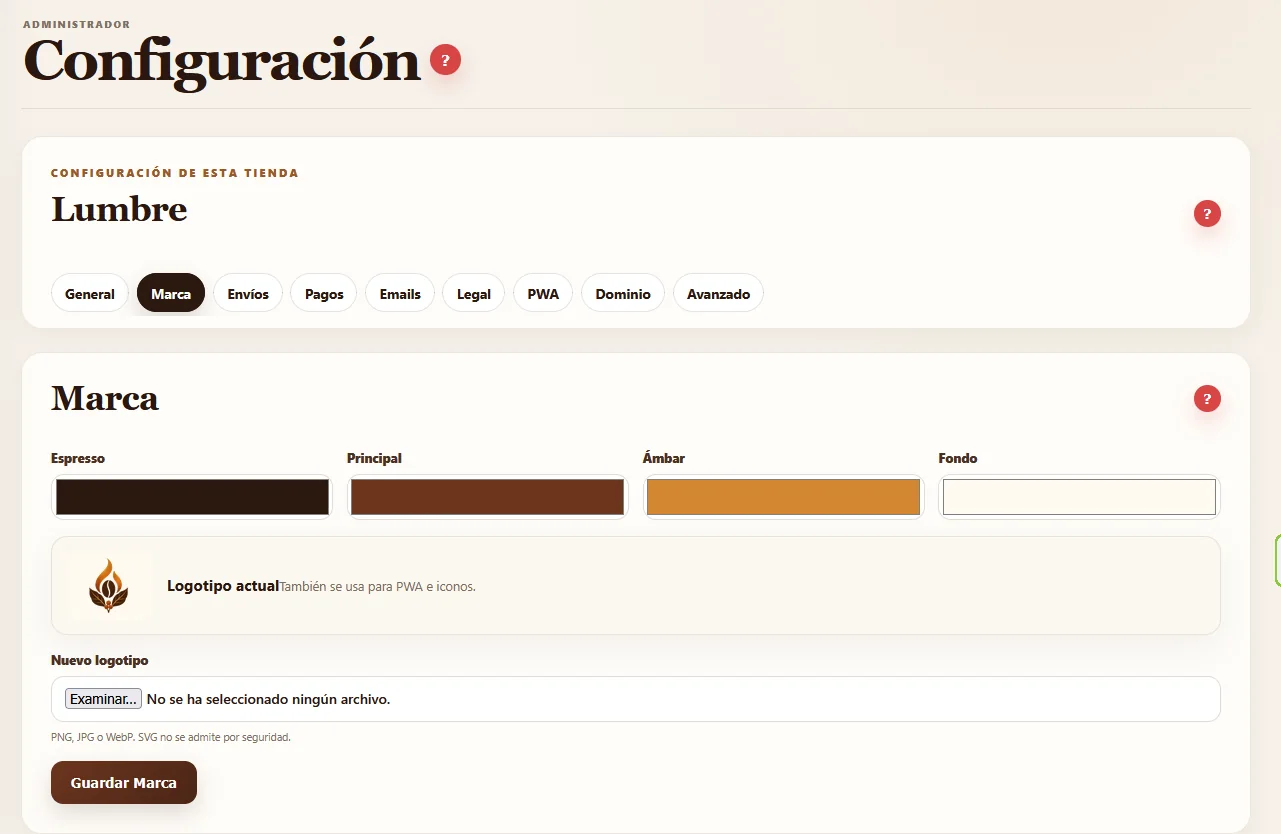 Configuración por tienda