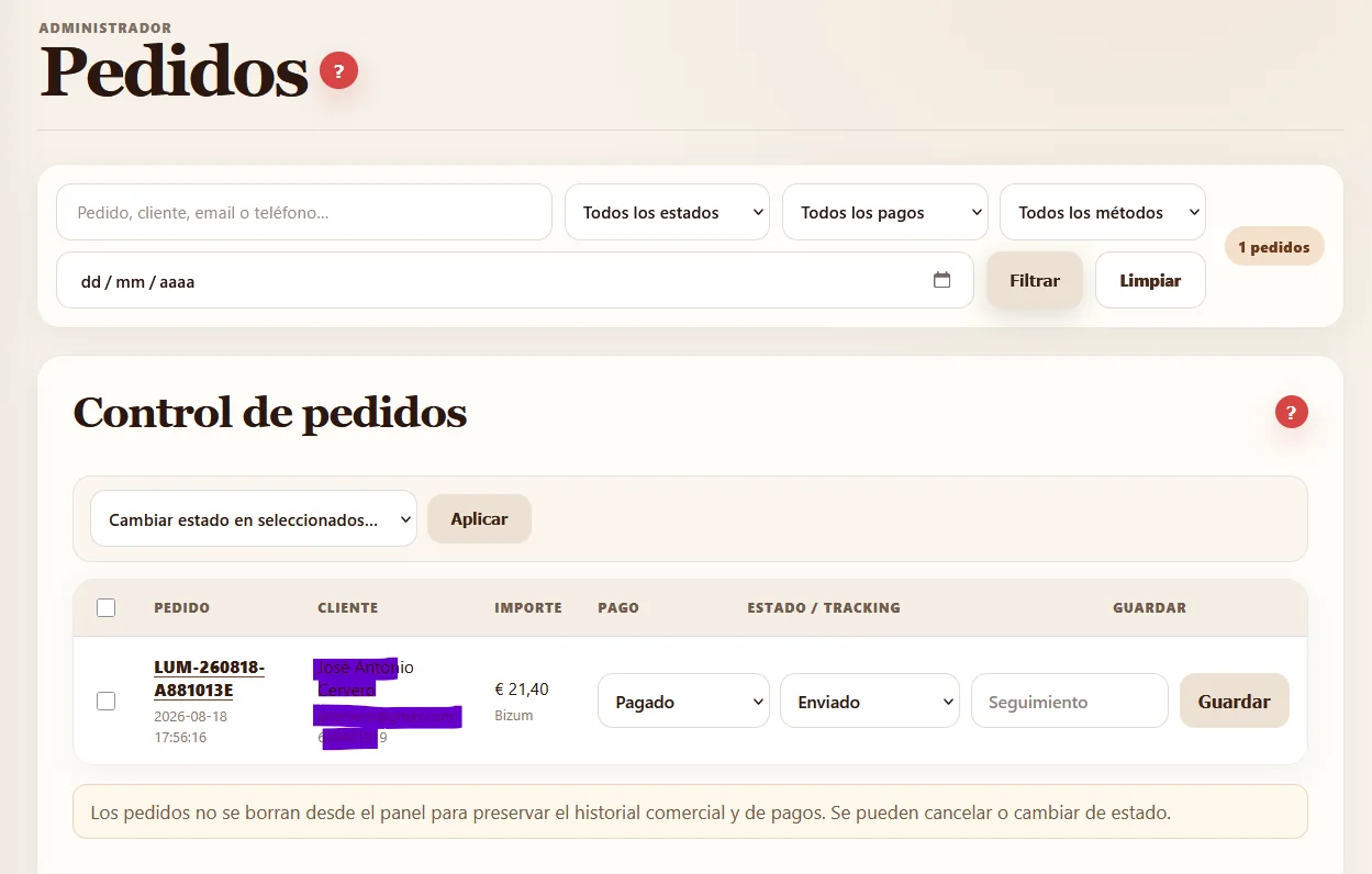Gestión de pedidos