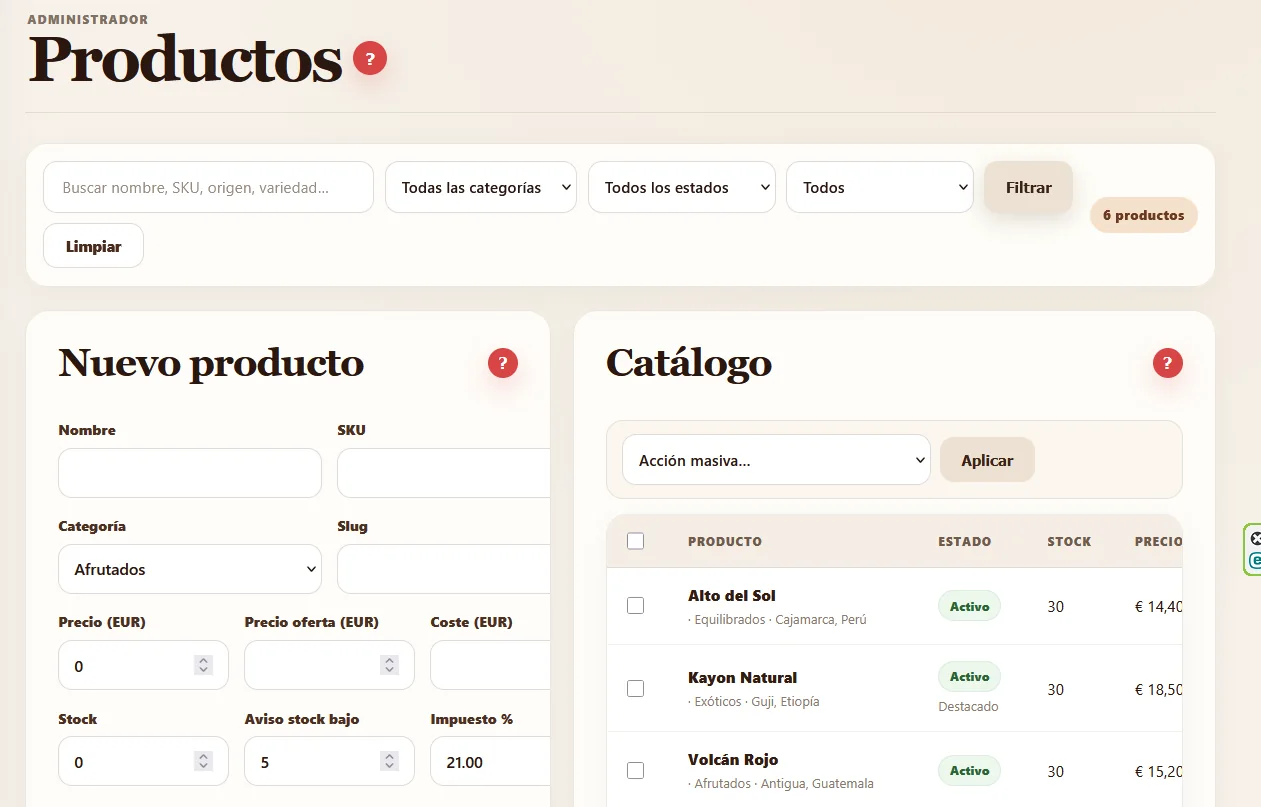 Gestión de productos