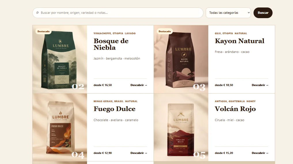 Catálogo de cafés