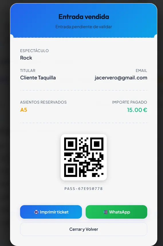 Entrada Vendida y Compartir